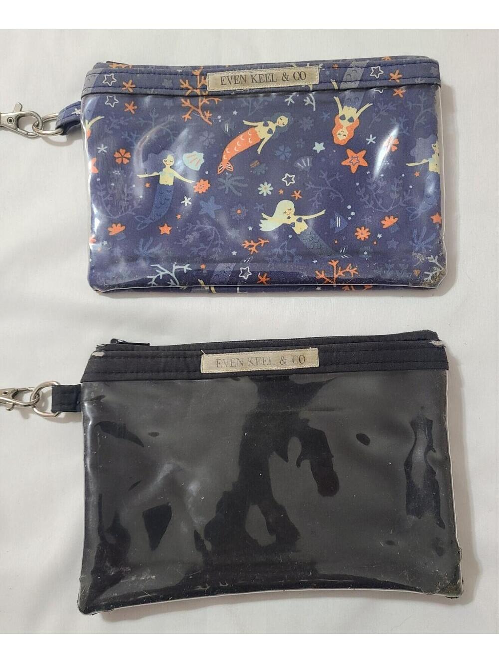 2pk Even Keel & Co Wristlet Pouch Set Mermaid Coastal Zip Travel Storage Bag PVC